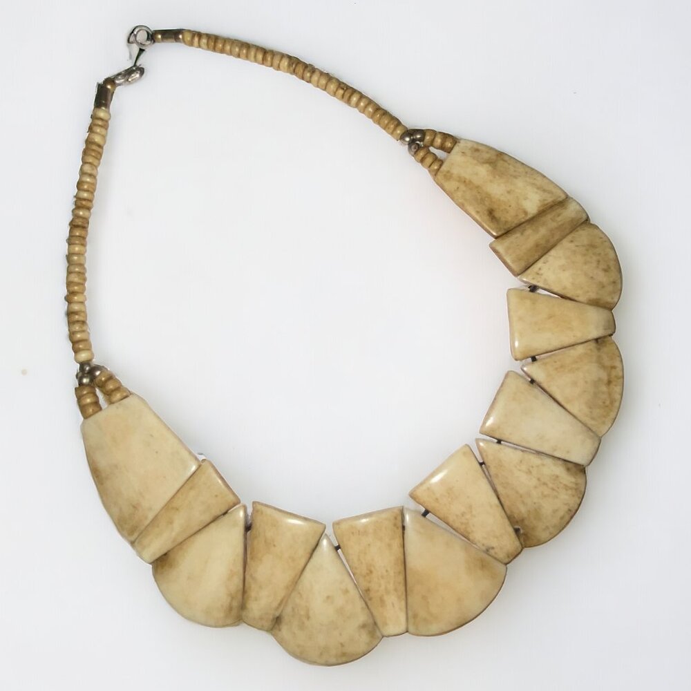 Vintage Polished Natural Bone Necklace Choker Tribal Boho Costume Unique RARE